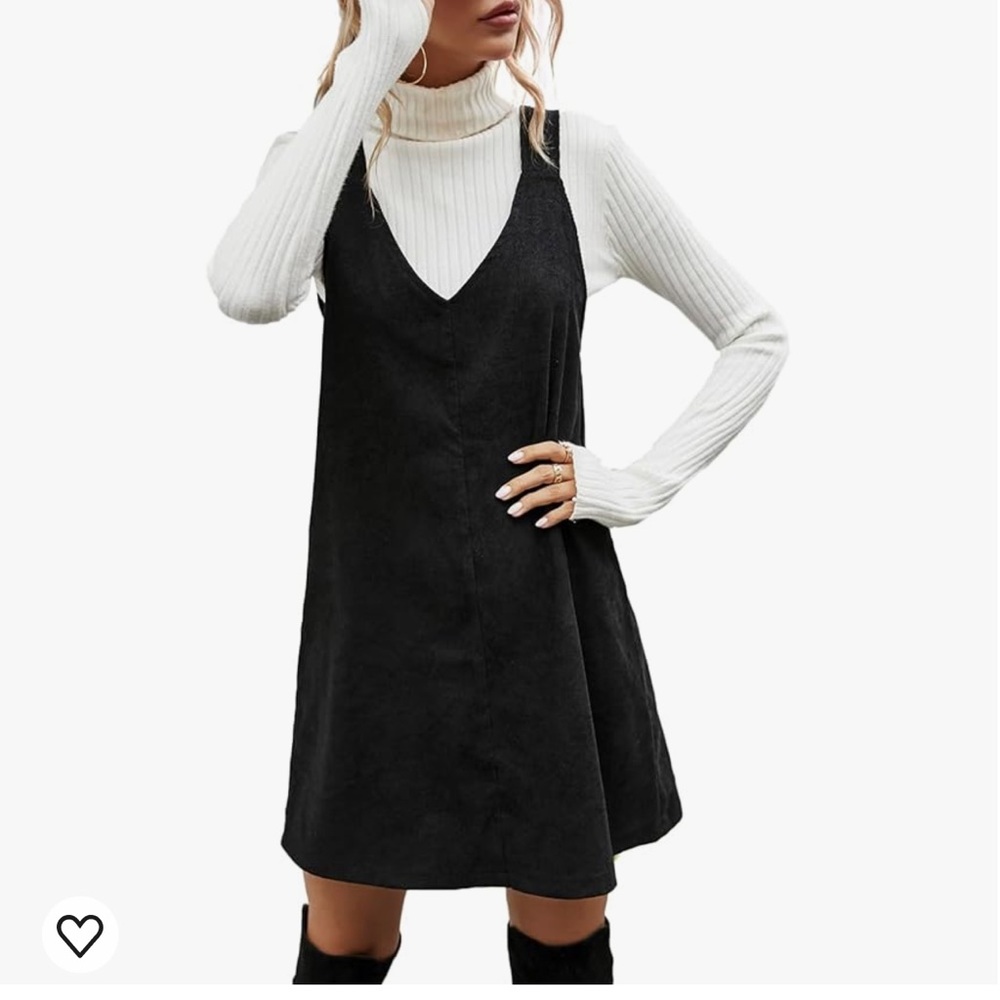 Woman’s v neck corduroy pinafore overall mini dress